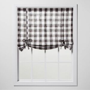 NWT threshold light filtering gingham balloon window shade gray white